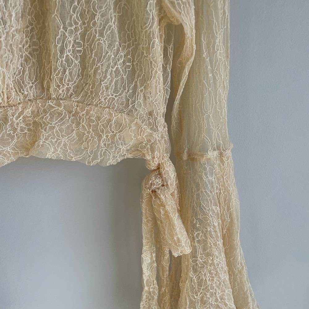 Free People Rule Breaker Lace Bell Sleeve Blouse - Ivory - Size Extra Small XS - Picture 12 of 16